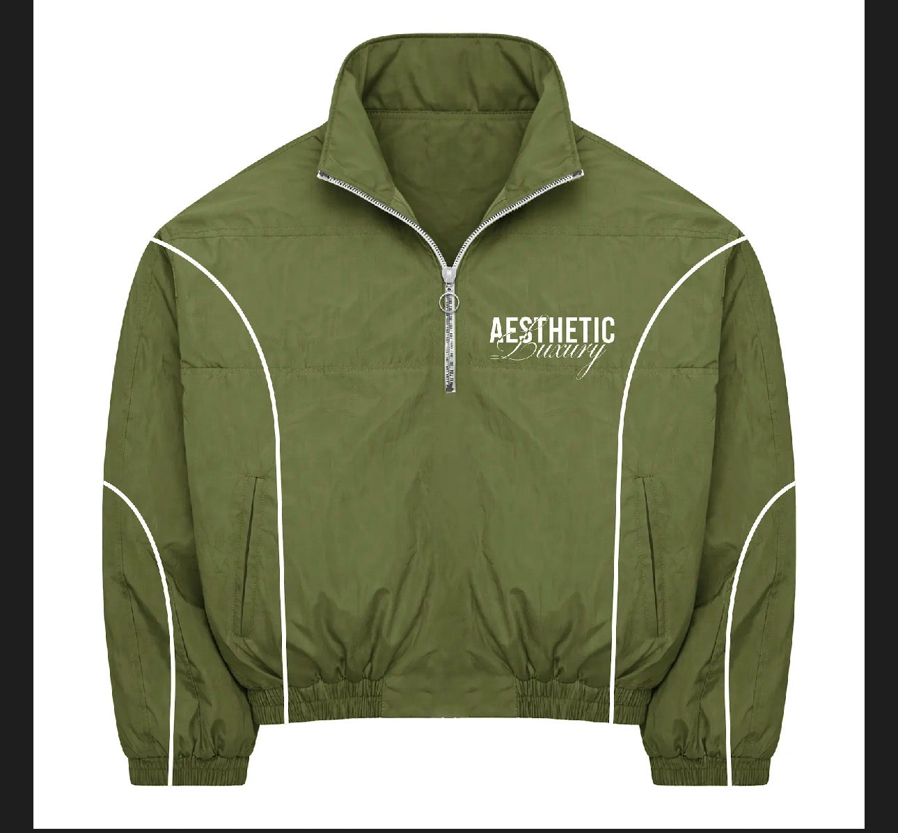 Olive Green Quarter Zip Windbreaker Jacket
