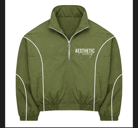 Olive Green Quarter Zip Windbreaker Jacket
